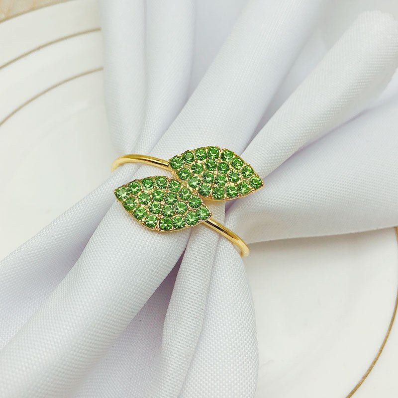 Simple Leaf Napkin Ring with Rhinestones for Hotels