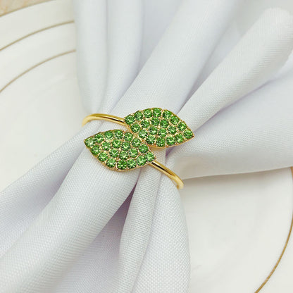 Simple Leaf Napkin Ring with Rhinestones for Hotels