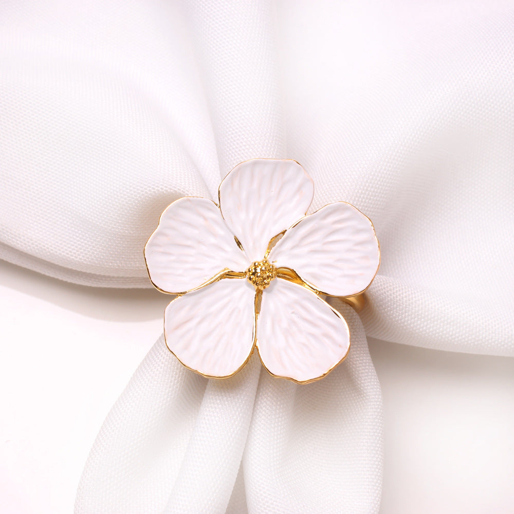 New White Floral Napkin Ring with Five Petals