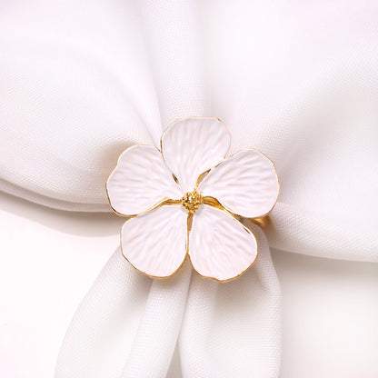 New White Floral Napkin Ring with Five Petals