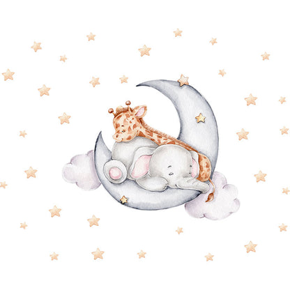 Cartoon Elephant and Giraffe Wall Decor for Kids' Room