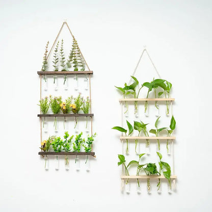 3-Layer Solid Wood Hydroponic Glass Vase Wall Decor