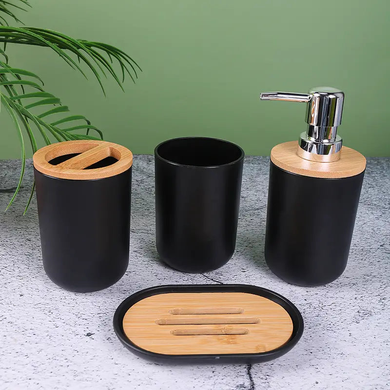 Set of 4 Bathroom Toiletries with Bamboo Cover (350ml)