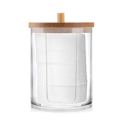 Cotton Swab Storage Bamboo Cover Acrylic Portable