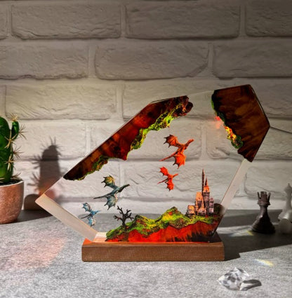 Dragon & Castle Handmade Resin Lamp