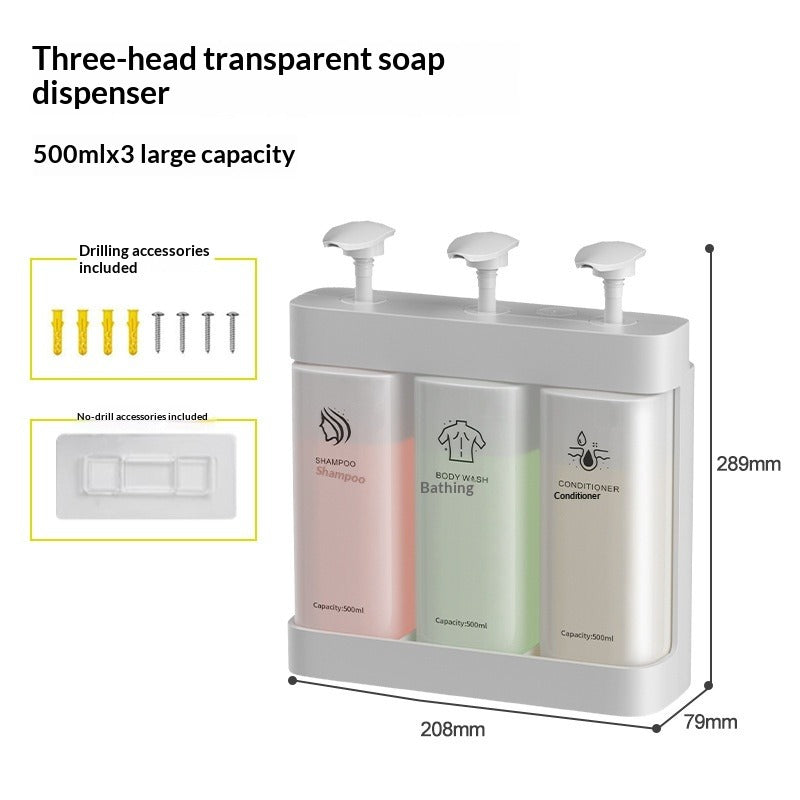 Wall-Mount Clear Soap Dispenser (2/3 Chambers)