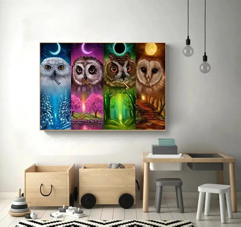 5D Color Moon Owl DIY Rhinestone Painting Kit (1pc)