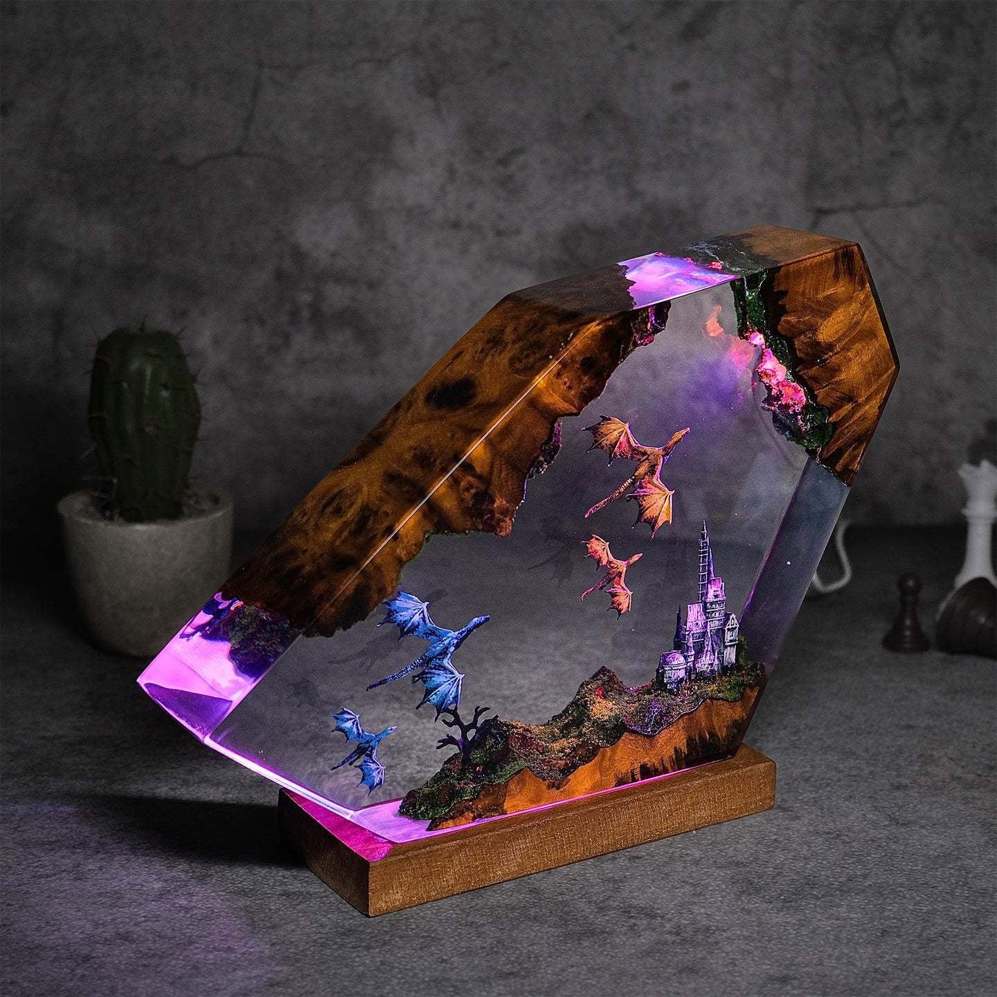 Dragon & Castle Handmade Resin Lamp