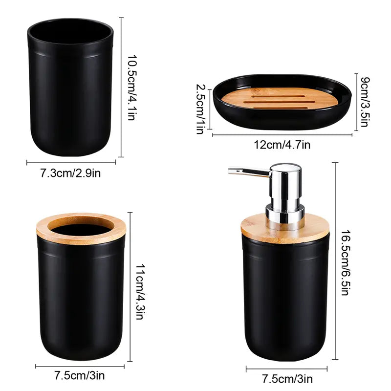 Set of 4 Bathroom Toiletries with Bamboo Cover (350ml)