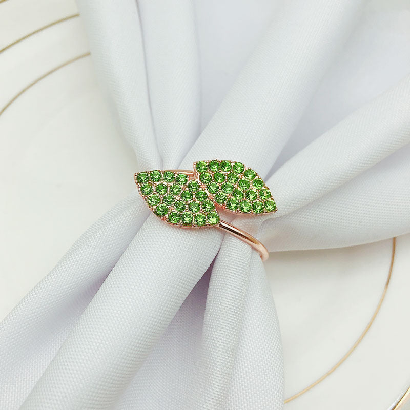 Simple Leaf Napkin Ring with Rhinestones for Hotels