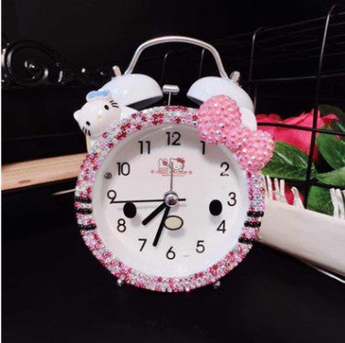 Cartoon Cat Diamond Alarm Clock with Silent Light