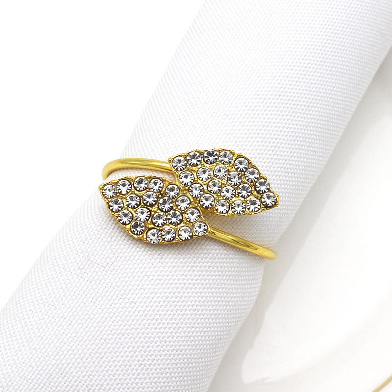 Simple Leaf Napkin Ring with Rhinestones for Hotels