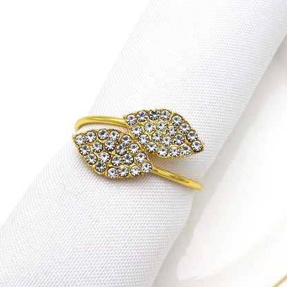 Simple Leaf Napkin Ring with Rhinestones for Hotels