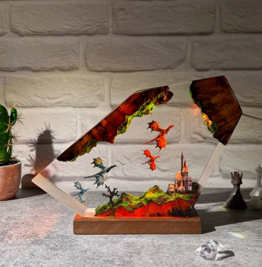 Dragon & Castle Handmade Resin Lamp