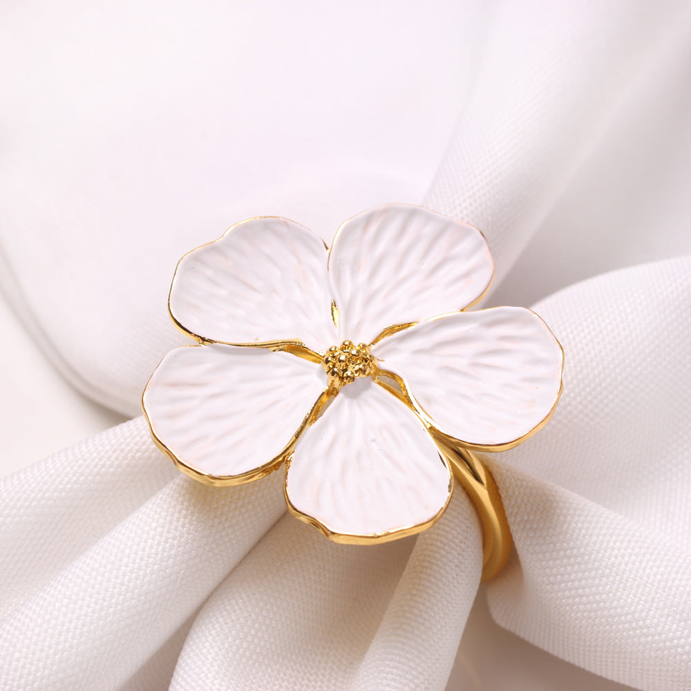 New White Floral Napkin Ring with Five Petals