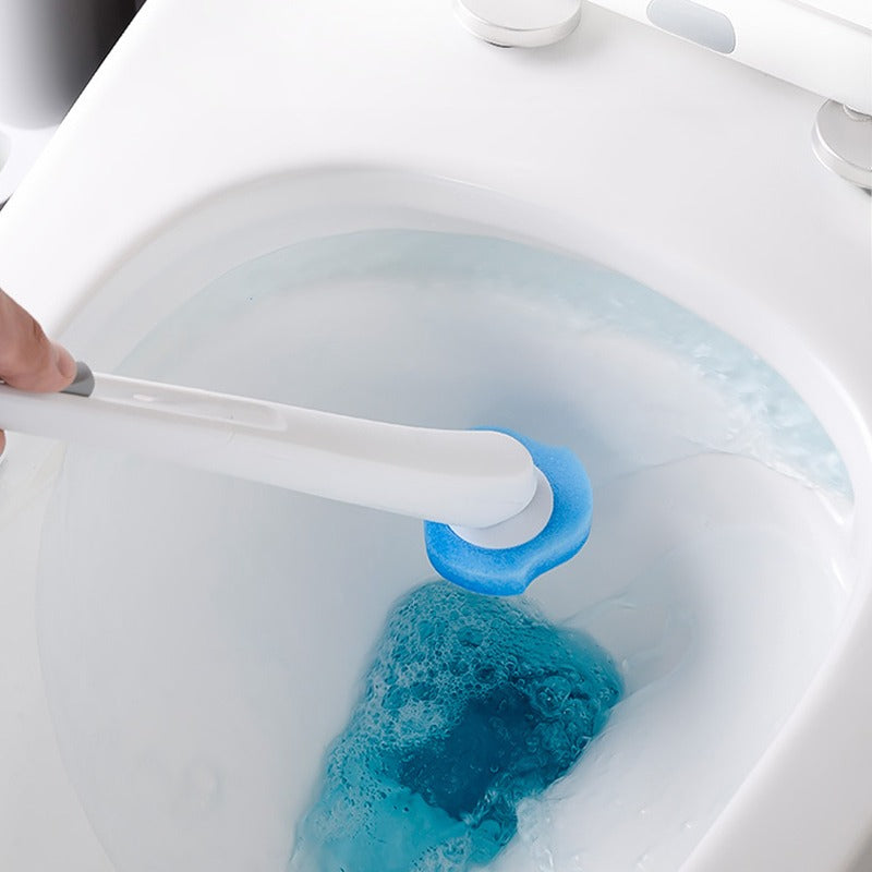 Disposable Toilet Brush with Sponge Heads & Holder