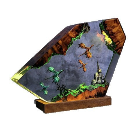 Dragon & Castle Handmade Resin Lamp