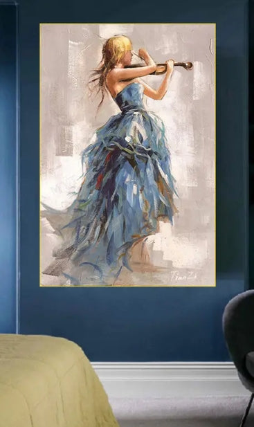 Modern Oil Painting Canvas Girl with Violin (Unframed)