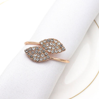 Simple Leaf Napkin Ring with Rhinestones for Hotels