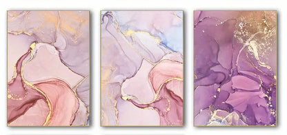 3pcs Pink Purple Golden Marble Liquid Art Wall Posters