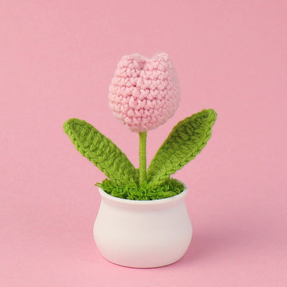 Handcrafted Crochet Tulip Mini Potted Plant Decor