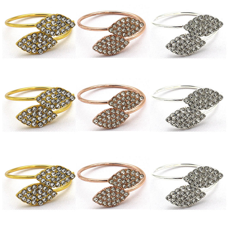 Simple Leaf Napkin Ring with Rhinestones for Hotels