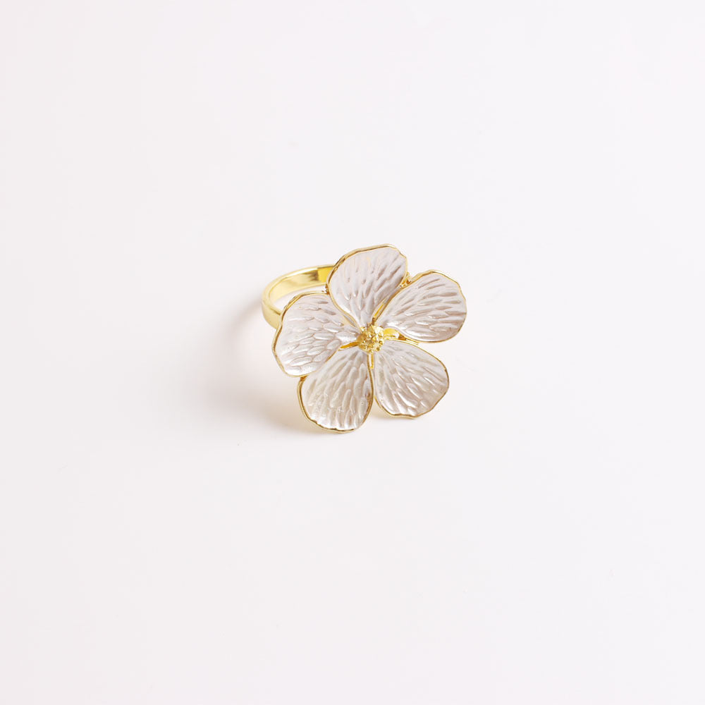 New White Floral Napkin Ring with Five Petals